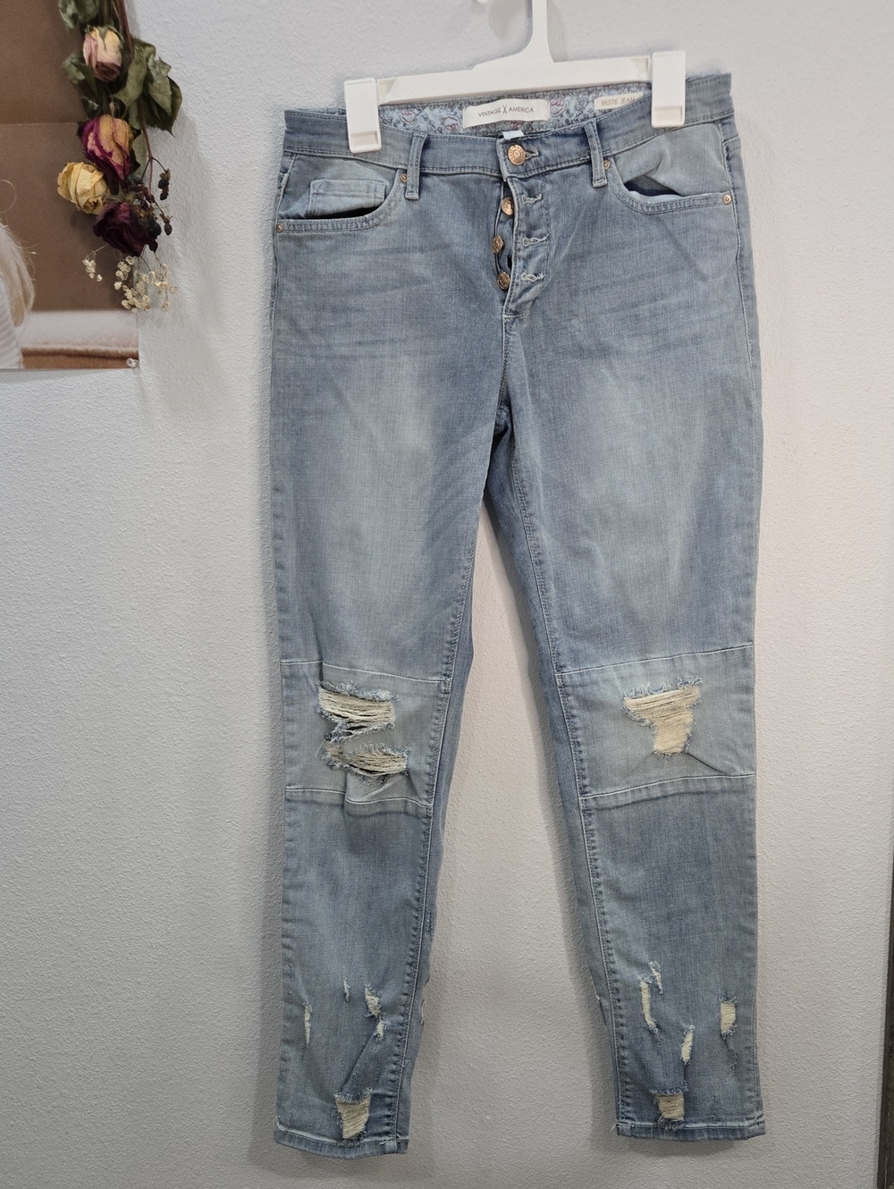 Vintage America Light Blue Distressed Boyfriend Jeans